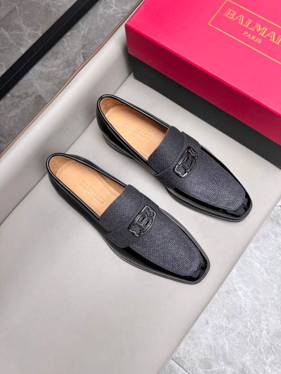 BALMAIN Grey calfskin Leather Shoes-BALMAIN Man Business Leather Shoes